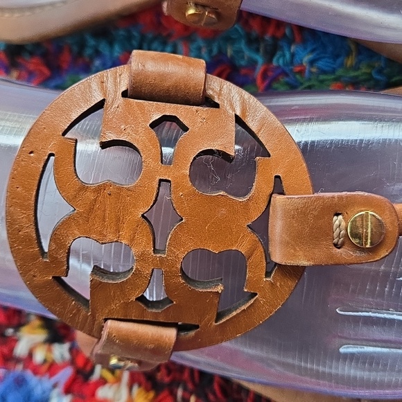 Tory Burch Cognac Brown Leather Miller Medallion Slip-on Flip Flop Sandal - Picture 4 of 17